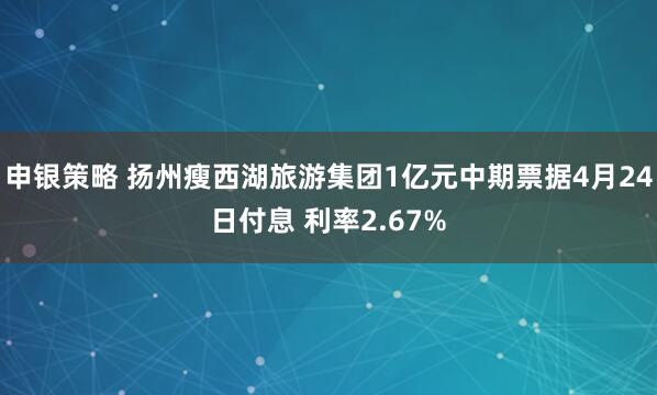 申银策略 扬州瘦西湖旅游集团1亿元中期票据4月24日付息 利率2.67%