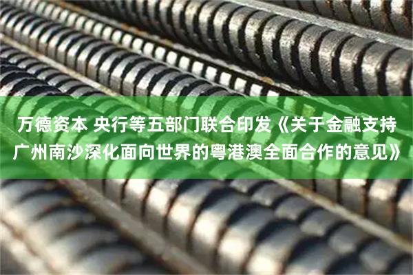 万德资本 央行等五部门联合印发《关于金融支持广州南沙深化面向世界的粤港澳全面合作的意见》